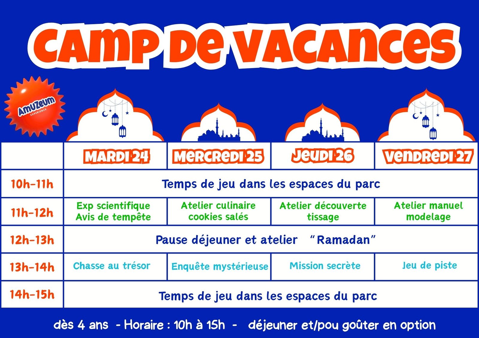 Ramadan 2026 à Amuzeum | Activités & Camp Enfants Ramadan 2026 à Amuzeum – Camp de vacances et activités ludiques pour enfants à Casablanca